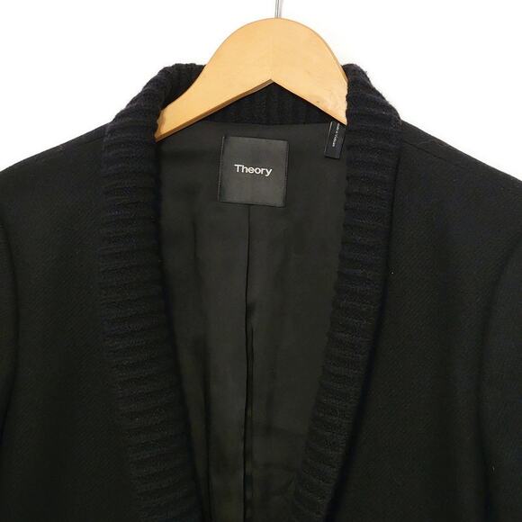 Theory Wool Cashmere Shawl Collar Single Breasted Mid Length Black Coat Size L - Picture 3 of 16